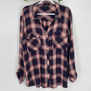 Perch by Blu Pepper Plaid Button Down 3XL Long Sleeve Navy Red Cream